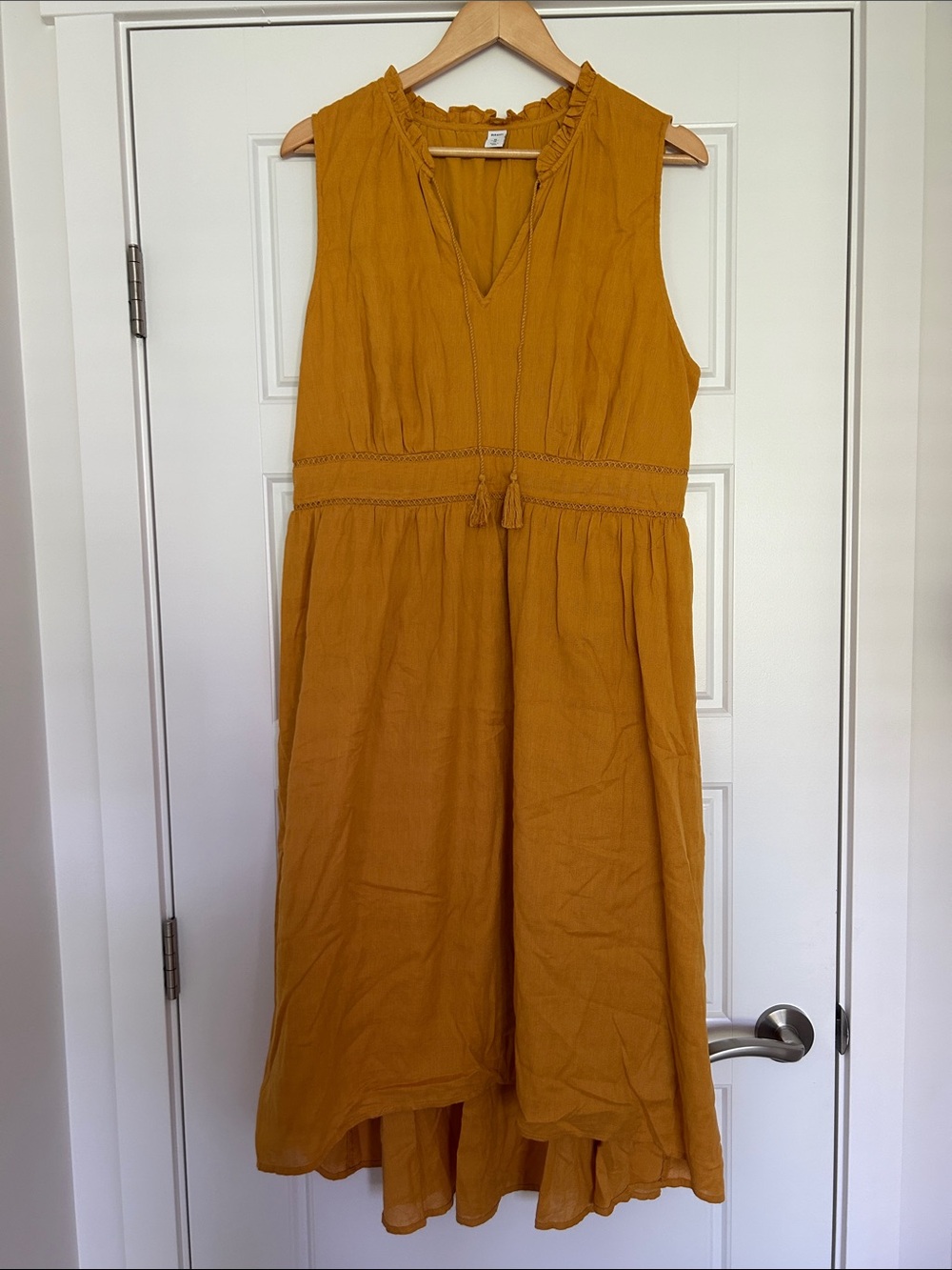 Old Navy Mustard Sleeveless V-Neck Midi Dress with Tassel Tie